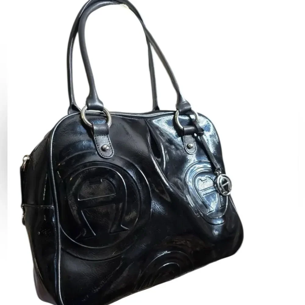 Etienne Aigner patent leather shoulder bag with silver hardware